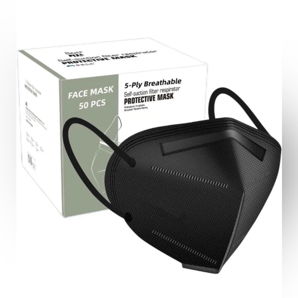50pcs Face Mask Black 5 Layer Cup Dust Safety Masks Breathable & Comfortable